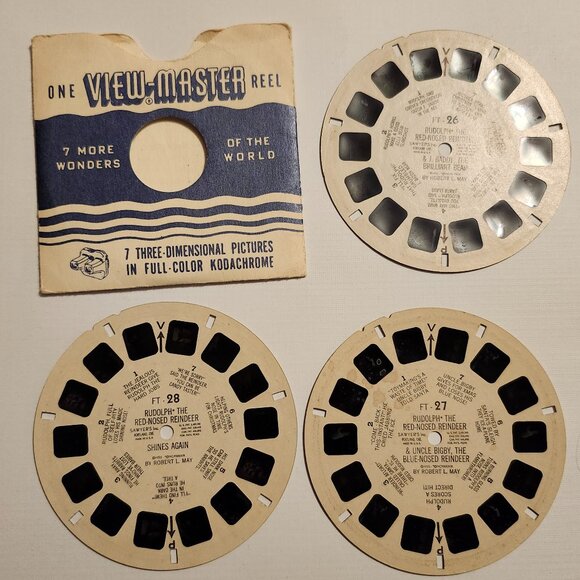 FESTIVE Vintage Rudolph The Red Nosed Reindeer View Master Reels Slides x 3 - Picture 1 of 7